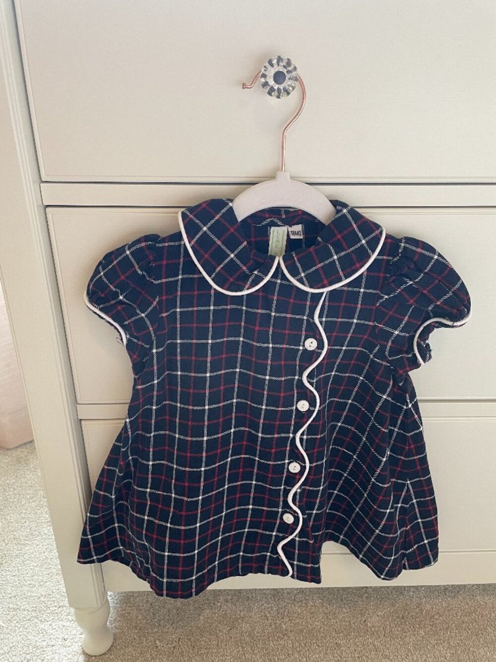 Lime Green Brand Baby Girl Collared Scalloped Plaid Dress with Buttons Size 18M